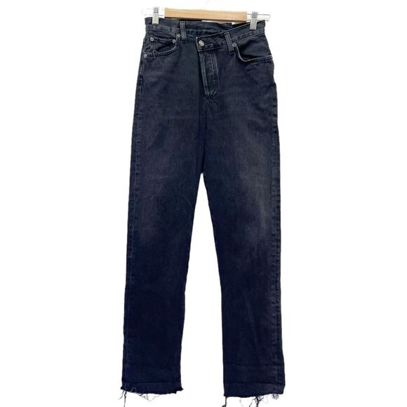 Agolde Criss Cross Straight Jeans in Shambles Black Wash Raw Hem Women’s Size 24 - Picture 2 of 16
